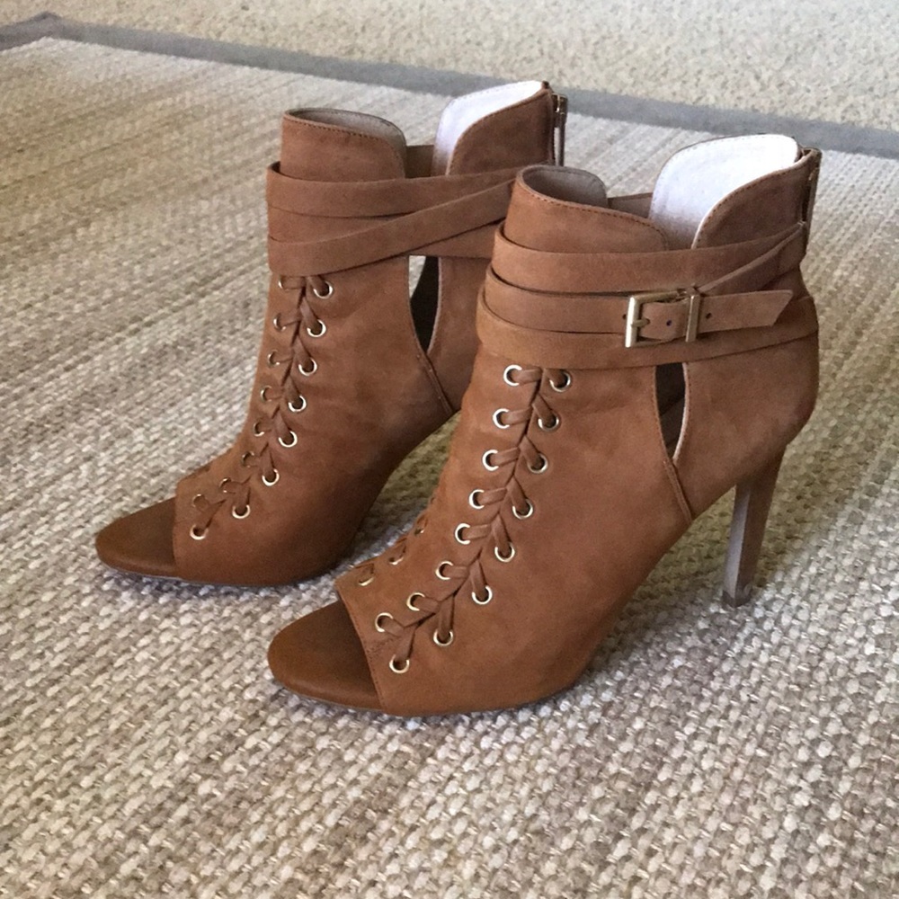 BCBGeneration camel bootie open toed high heels